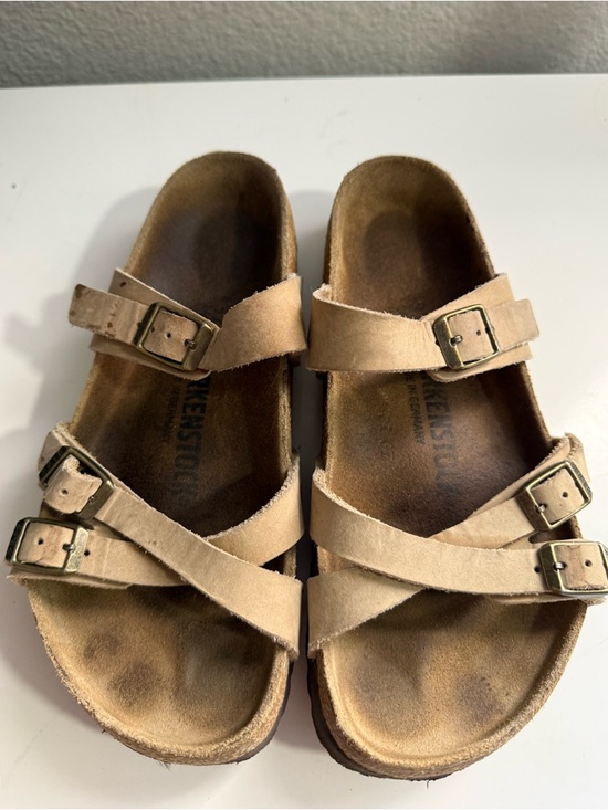 Birkenstock Shoes - Birkenstock Women size 6 Tan Triple-Strap Suede Sandals